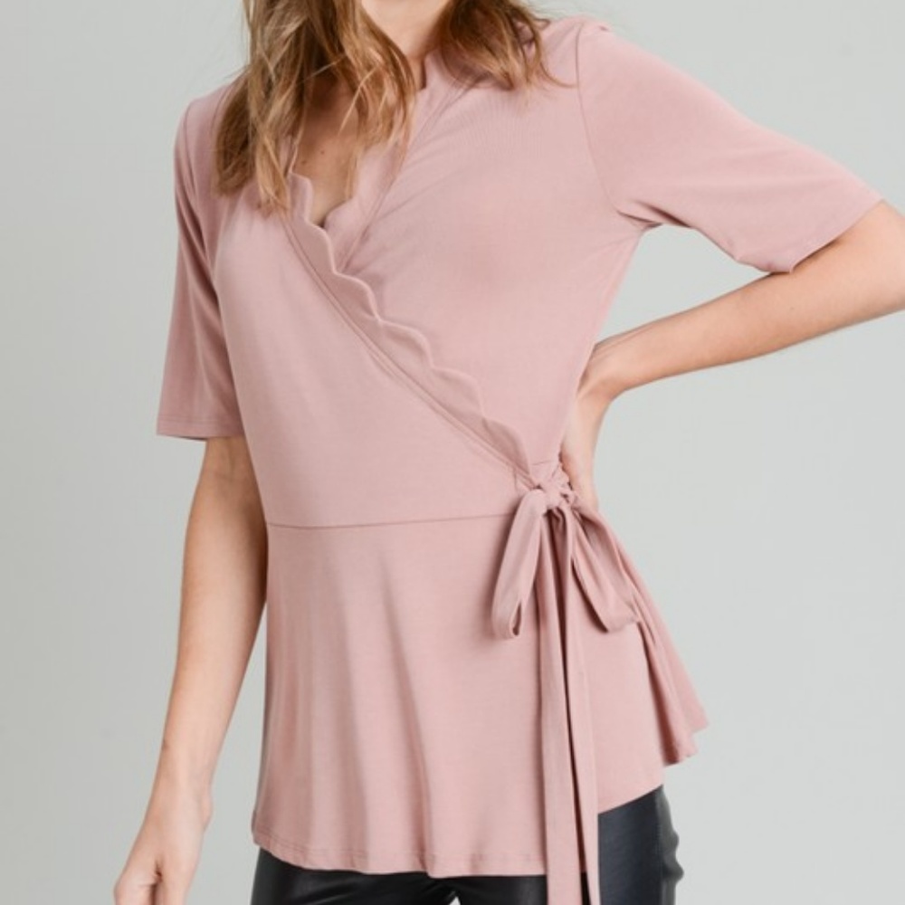 Dusty Rose Scalloped Wrap Blouse